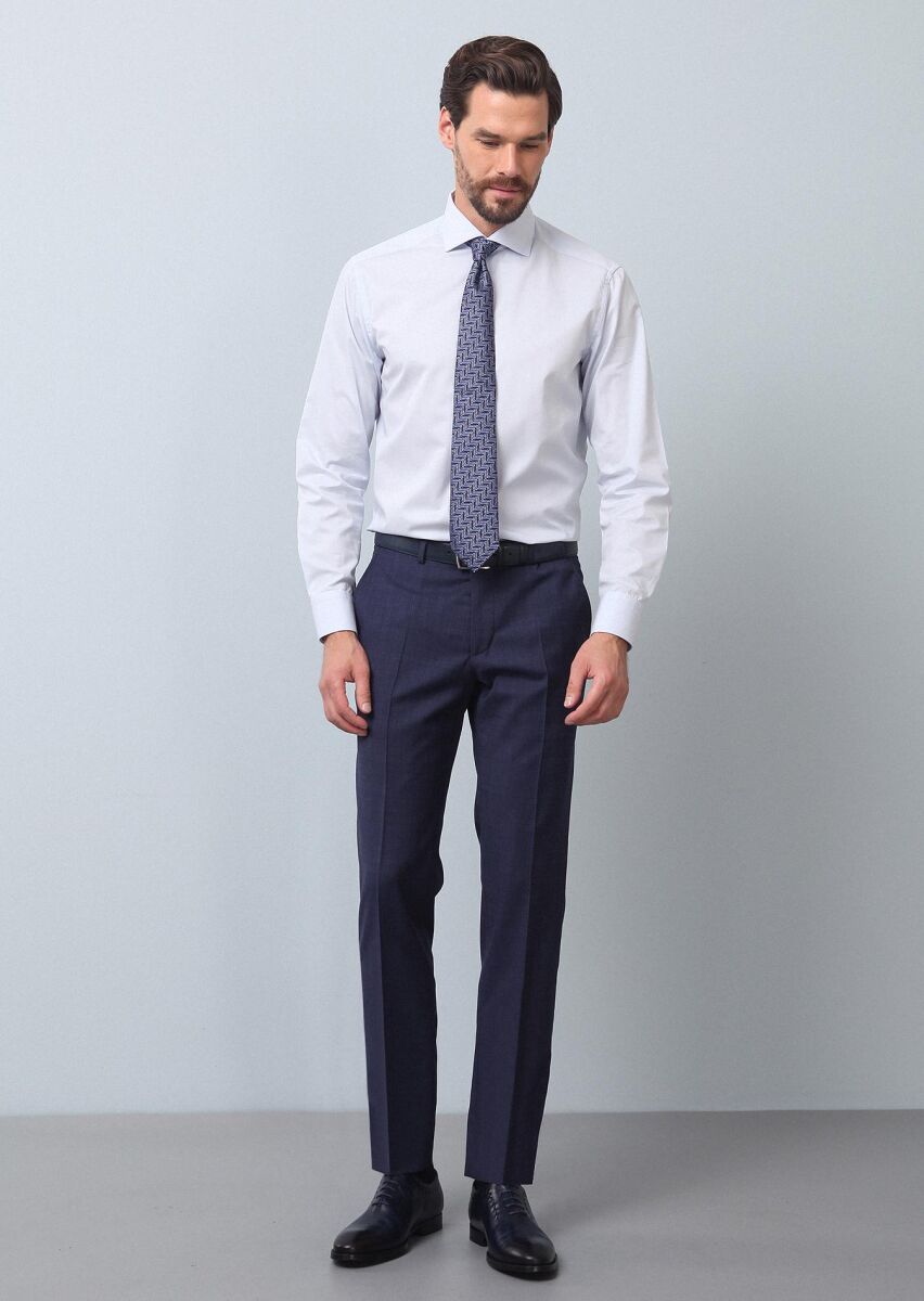 Light Blue Plain Regular Fit Long Weaving Classical Cotton Blended Shirt - 4