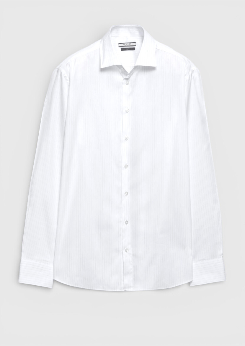 Light Blue Plain Regular Fit Long Weaving Classical Silk Blended Shirt - 6