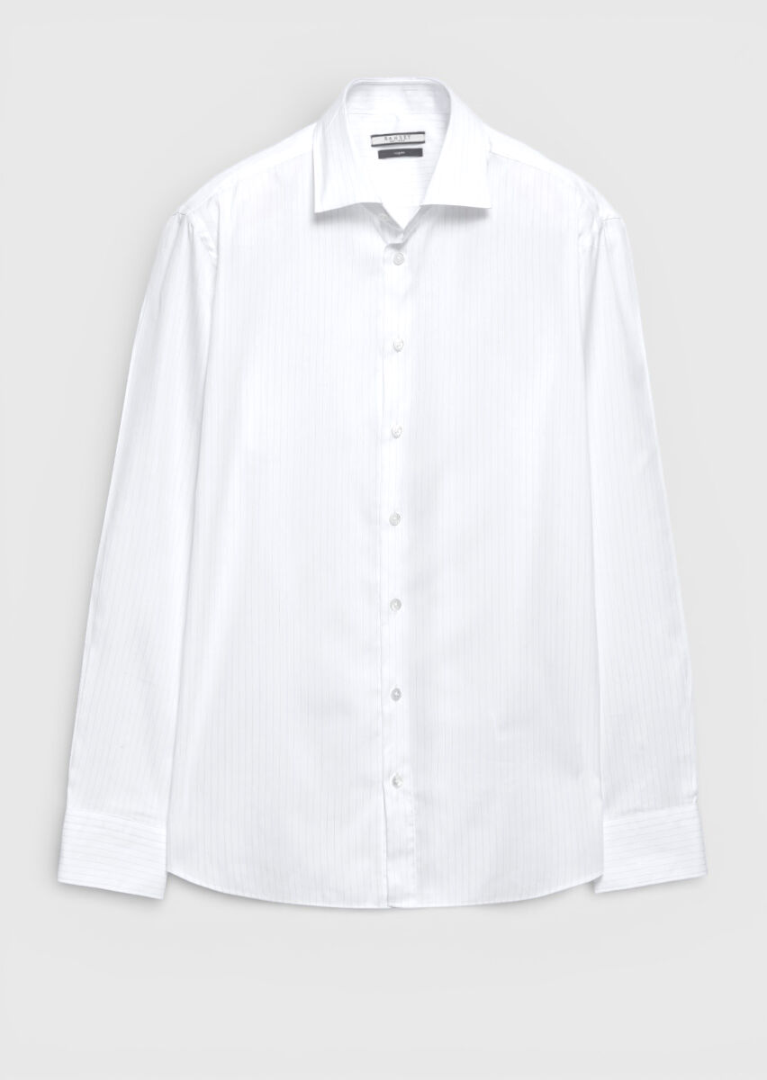 Light Blue Plain Regular Fit Long Weaving Classical Silk Blended Shirt - 6