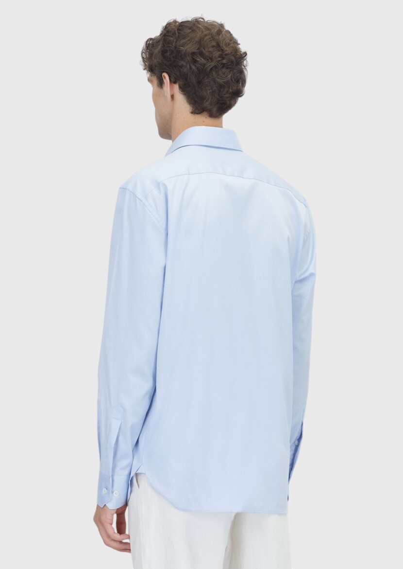Light Blue Plain Regular Fit Non Iron Long Weaving Classical 100% Cotton Shirt - 5