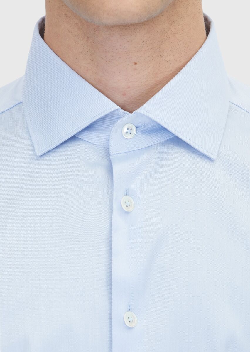 Light Blue Plain Regular Fit Non Iron Long Weaving Classical 100% Cotton Shirt - 4