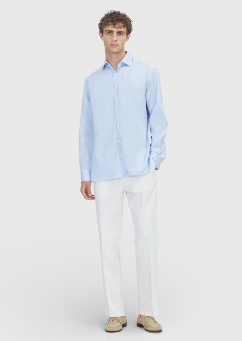 Light Blue Plain Regular Fit Non Iron Weaving Classical 100% Cotton Shirt - RAMSEY