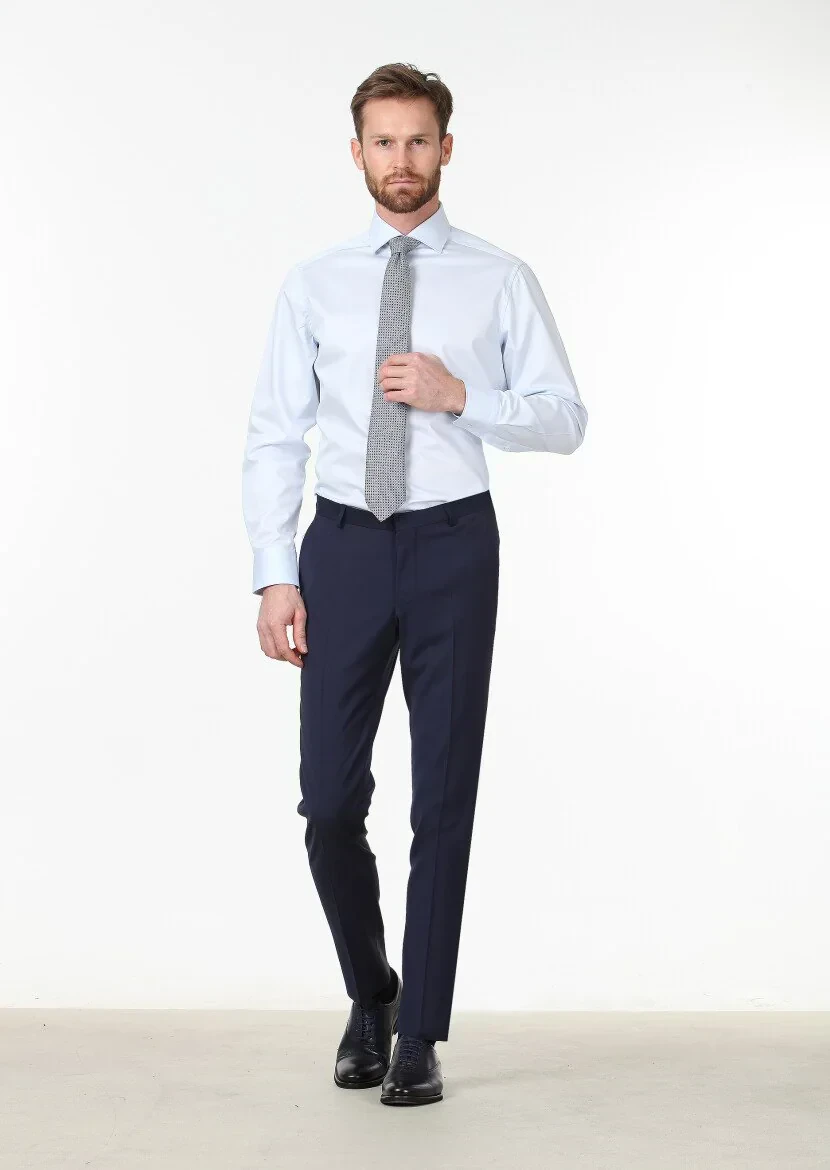 Light Blue Plain Regular Fit Weaving Classical 100% Cotton Shirt 