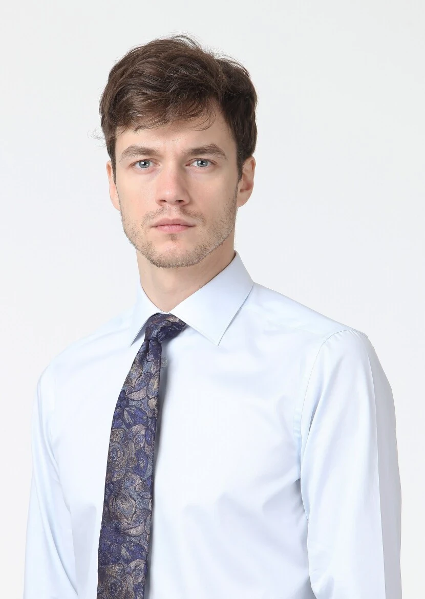 Light Blue Plain Regular Fit Weaving Classical 100% Cotton Shirt - RAMSEY