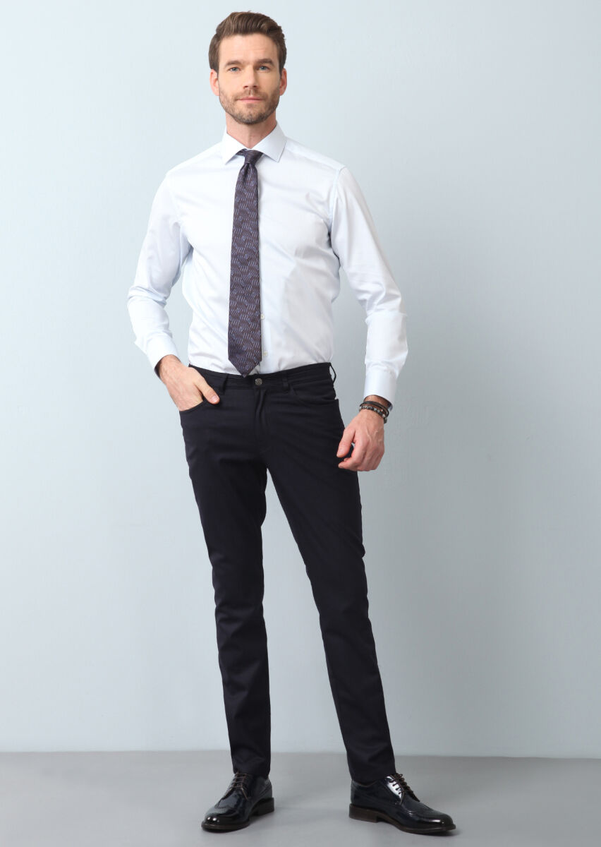 Light Blue Plain Regular Fit Weaving Classical 100% Cotton Shirt - 4