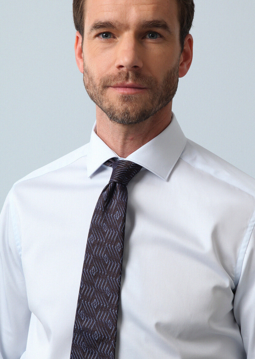 Light Blue Plain Regular Fit Weaving Classical 100% Cotton Shirt - 2