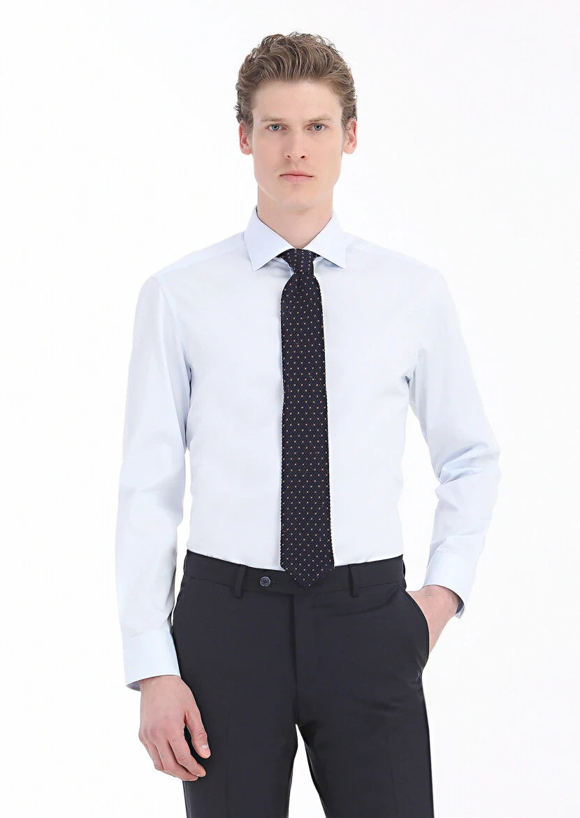 Light Blue Plain Regular Fit Weaving Classical 100% Cotton Shirt - RAMSEY