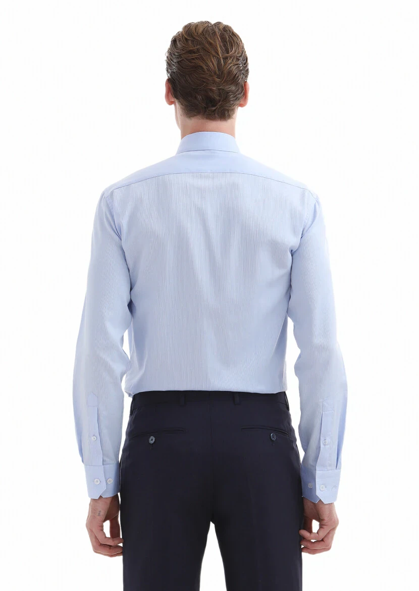Light Blue Plain Regular Fit Weaving Classical 100% Cotton Shirt - 5