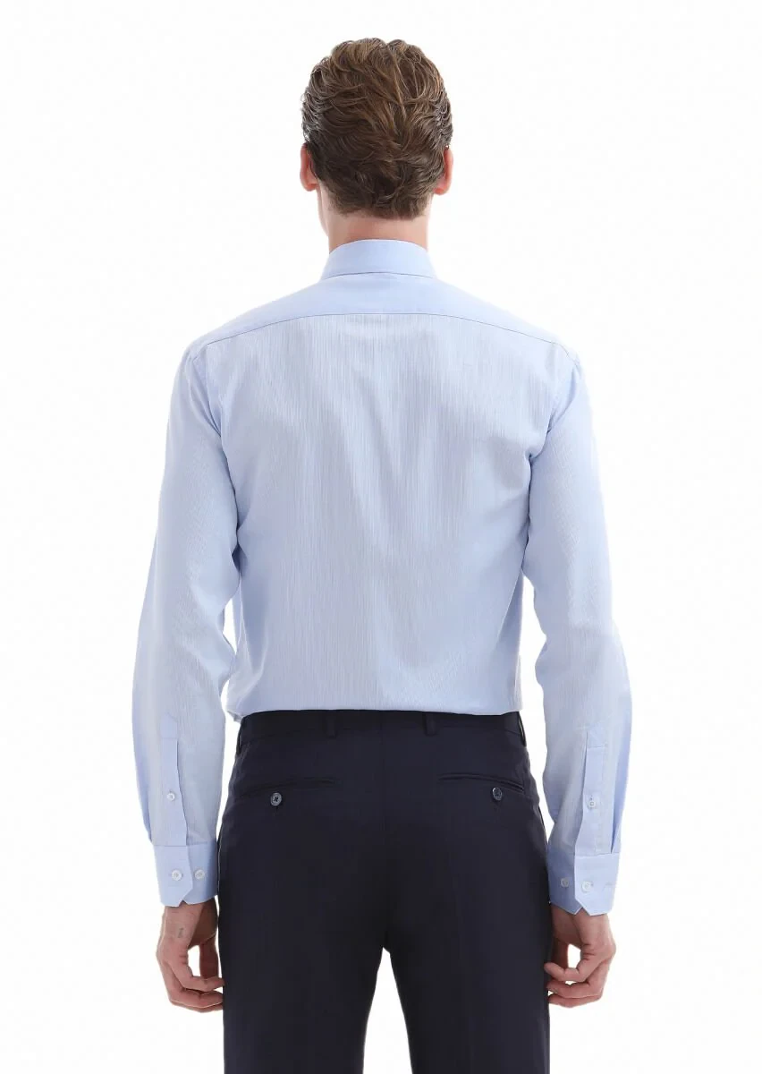 Light Blue Plain Regular Fit Weaving Classical 100% Cotton Shirt - 5
