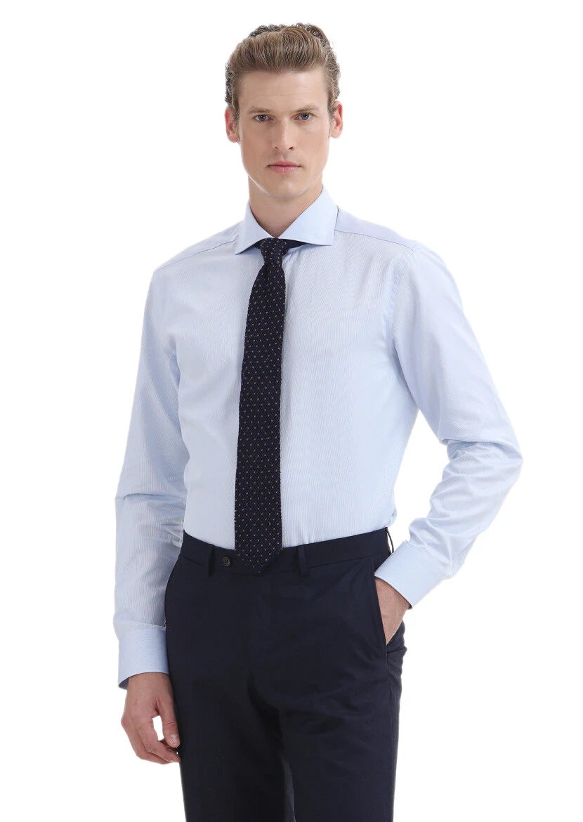 Light Blue Plain Regular Fit Weaving Classical 100% Cotton Shirt - 1