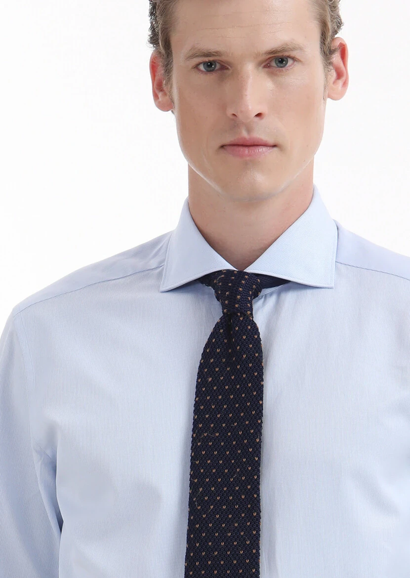 Light Blue Plain Regular Fit Weaving Classical 100% Cotton Shirt - 4