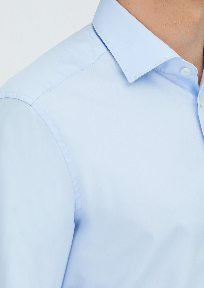 Light Blue Plain Regular Fit Weaving Classical 100% Cotton Shirt - 3