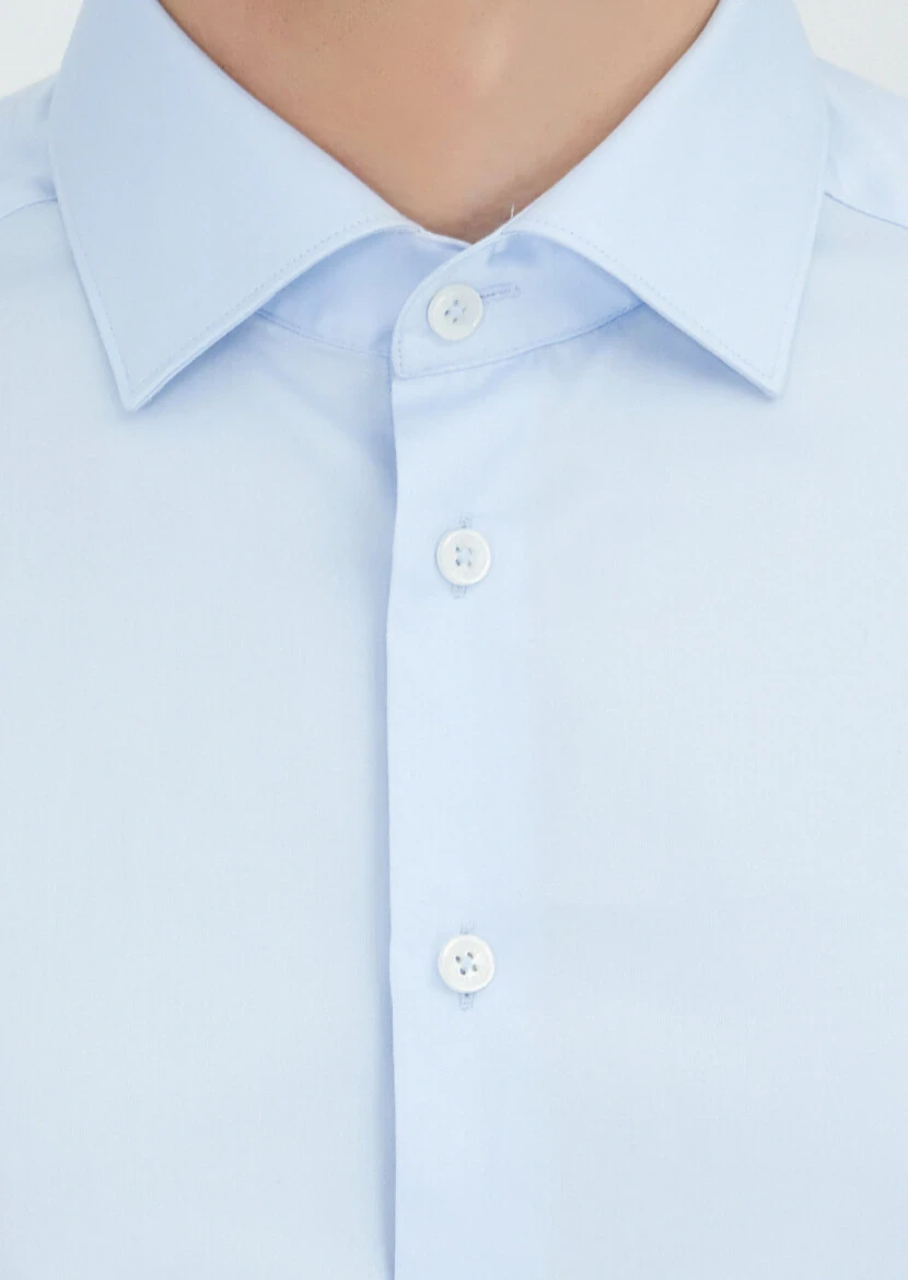 Light Blue Plain Regular Fit Weaving Classical 100% Cotton Shirt - 4