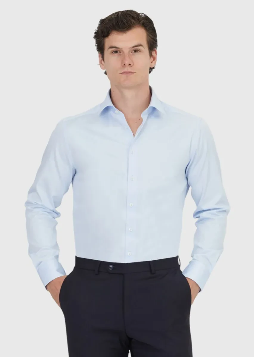 Light Blue Plain Regular Fit Weaving Classical 100% Cotton Shirt - 1