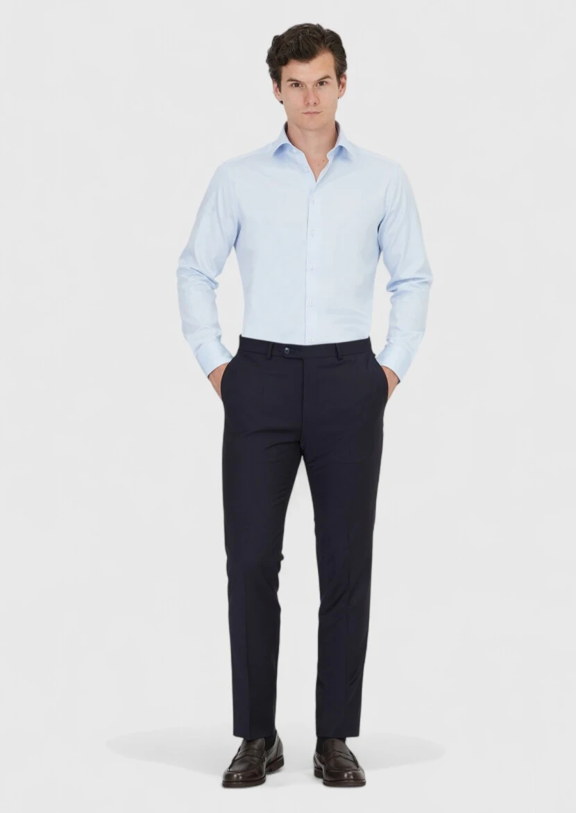 Light Blue Plain Regular Fit Weaving Classical 100% Cotton Shirt - 2