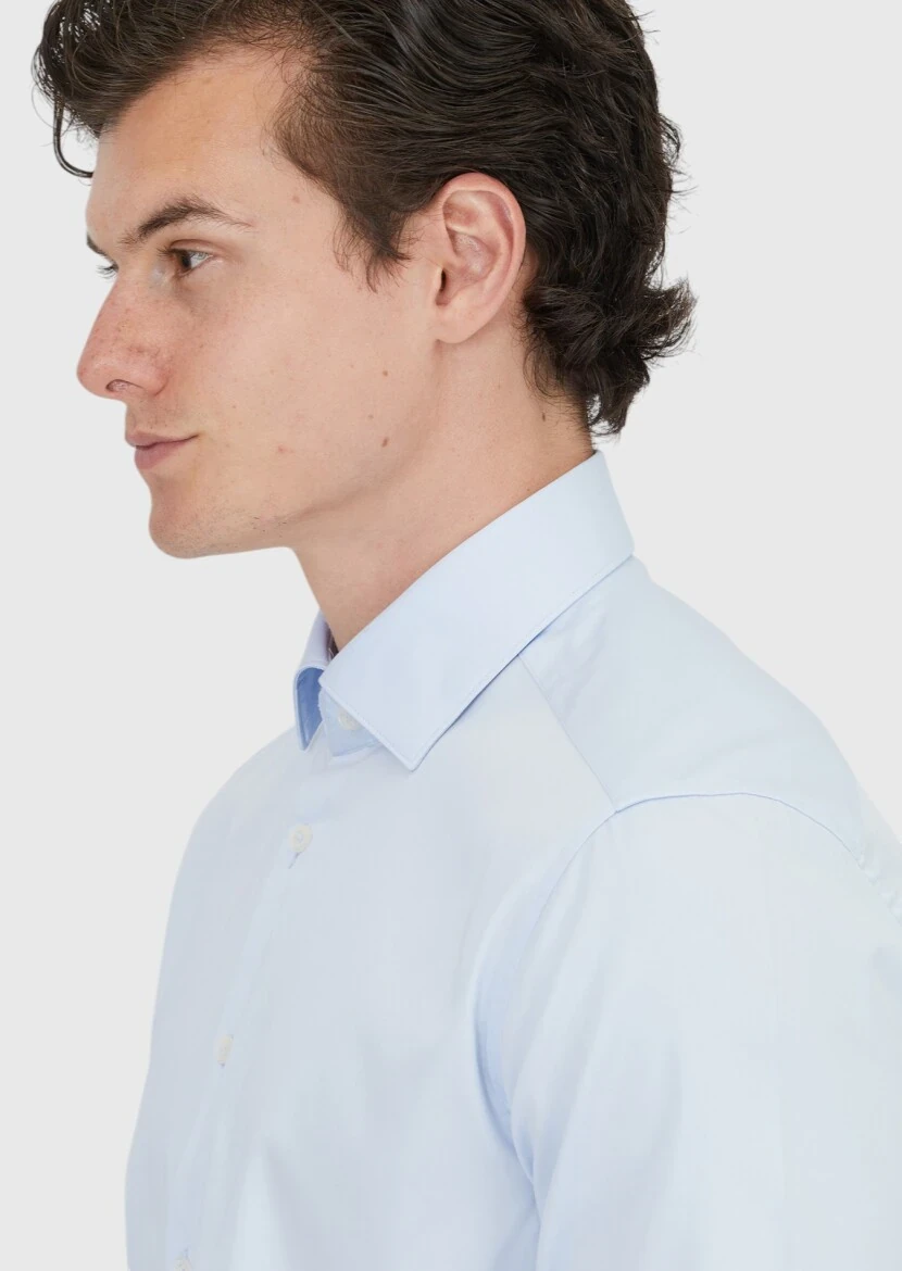 Light Blue Plain Regular Fit Weaving Classical 100% Cotton Shirt - 3