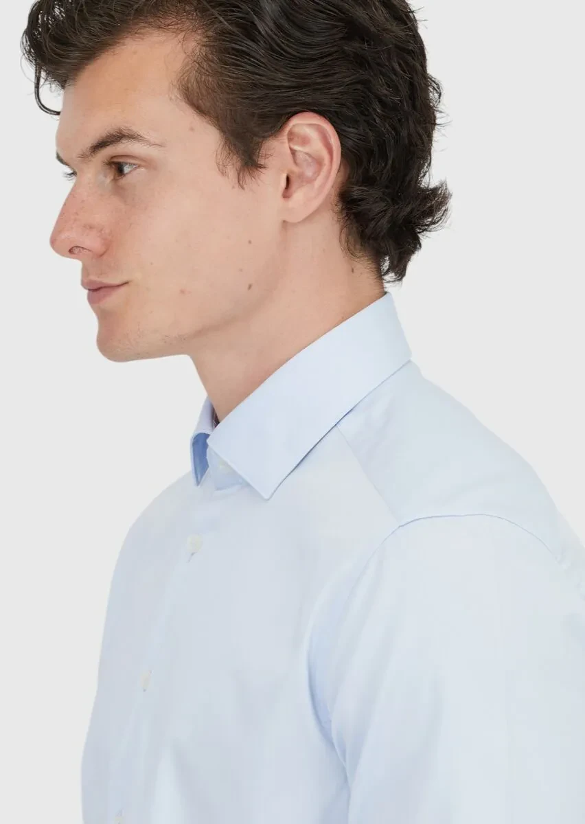 Light Blue Plain Regular Fit Weaving Classical 100% Cotton Shirt - 3