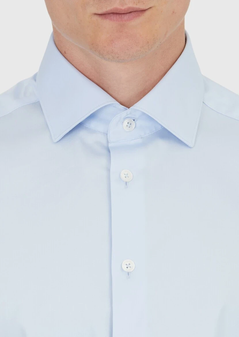 Light Blue Plain Regular Fit Weaving Classical 100% Cotton Shirt - 4