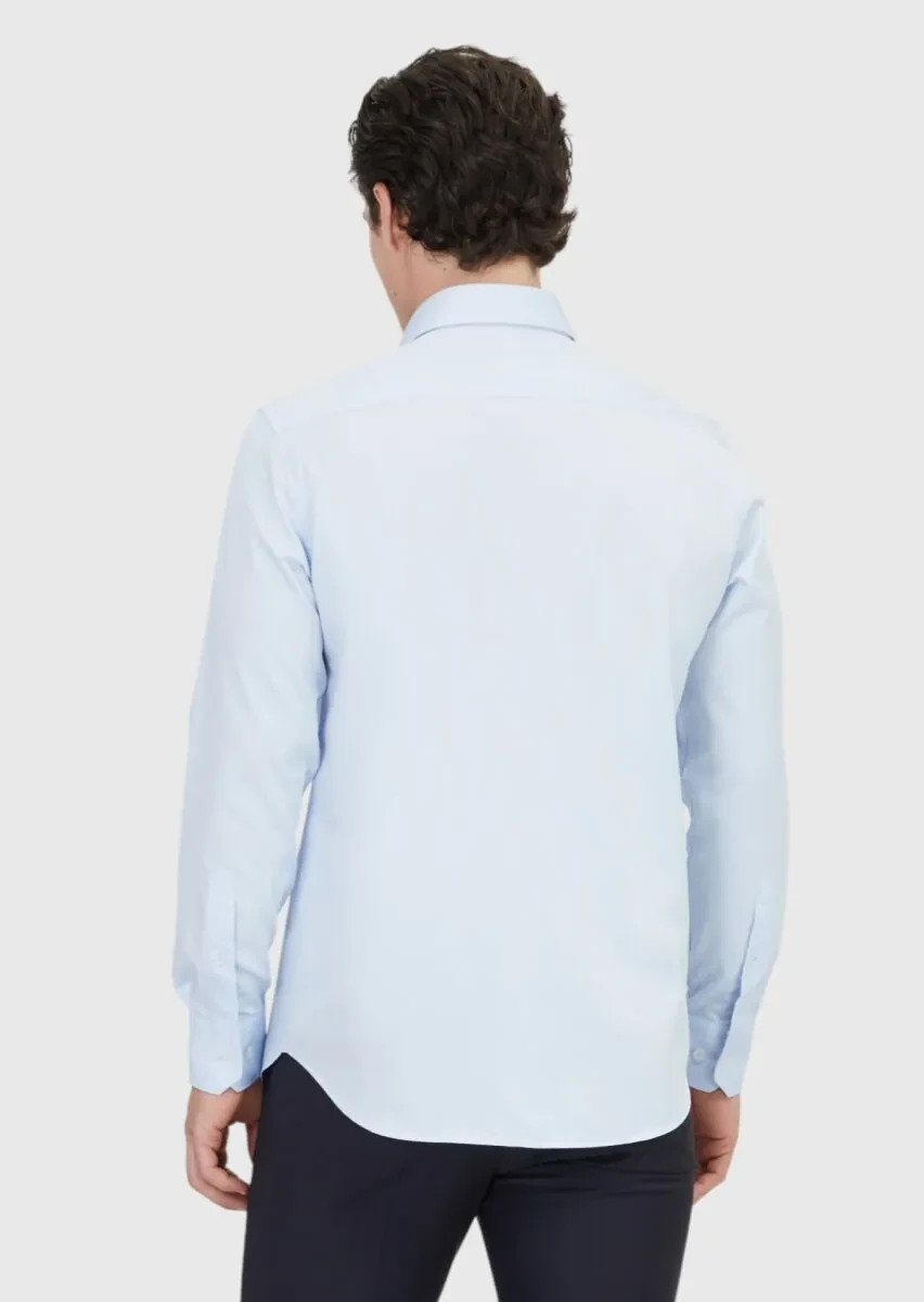 Light Blue Plain Regular Fit Weaving Classical 100% Cotton Shirt - 5