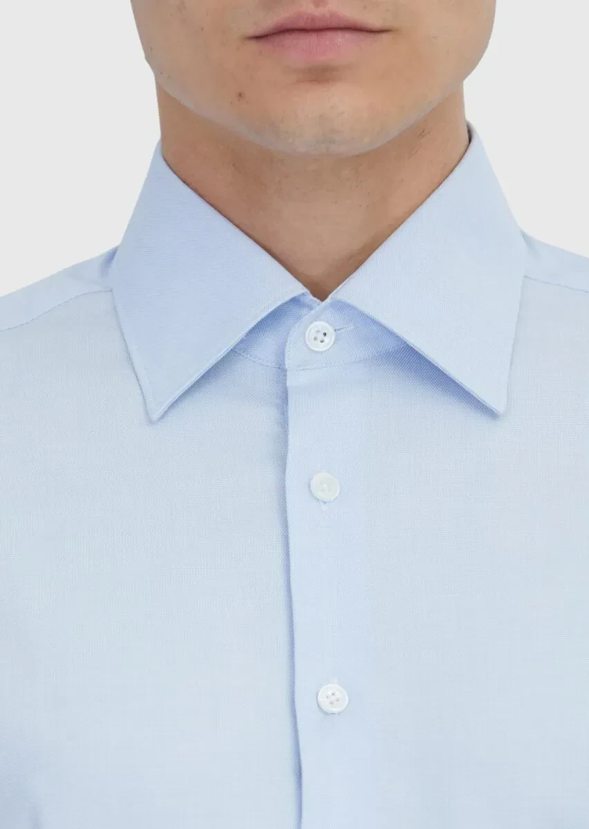 Light Blue Plain Regular Fit Weaving Classical 100% Cotton Shirt - 4