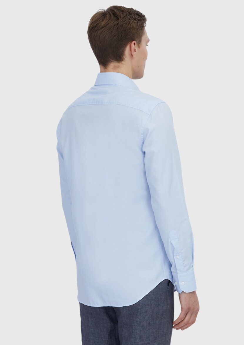 Light Blue Plain Regular Fit Weaving Classical 100% Cotton Shirt - RAMSEY