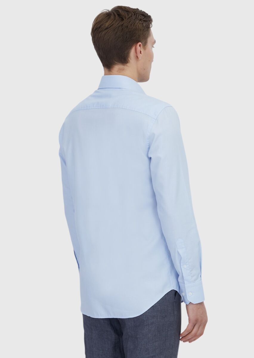 Light Blue Plain Regular Fit Weaving Classical 100% Cotton Shirt - 2