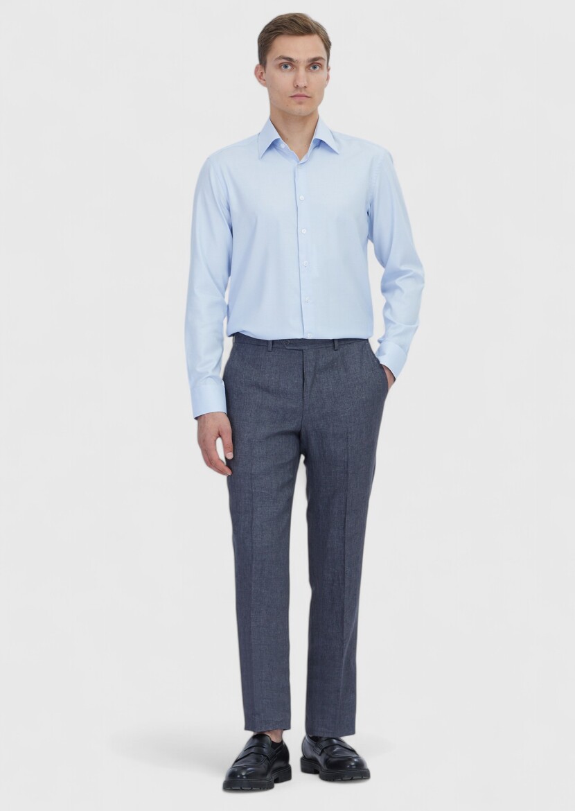 Light Blue Plain Regular Fit Weaving Classical 100% Cotton Shirt - 1