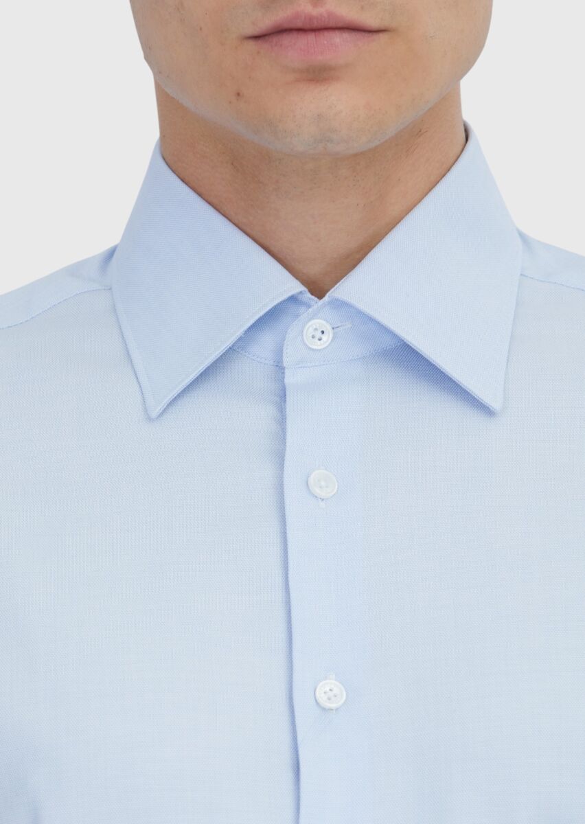 Light Blue Plain Regular Fit Weaving Classical 100% Cotton Shirt - 4