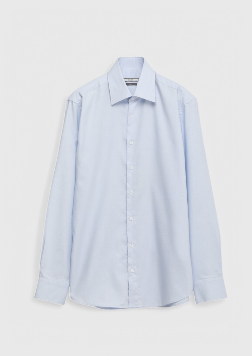 Light Blue Plain Regular Fit Weaving Classical 100% Cotton Shirt - 5