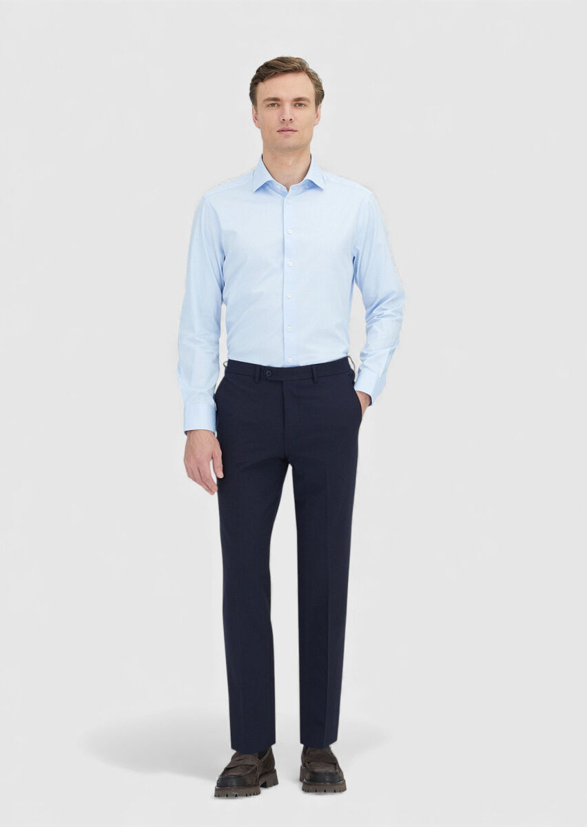 Light Blue Plain Regular Fit Weaving Classical 100% Cotton Shirt - 2