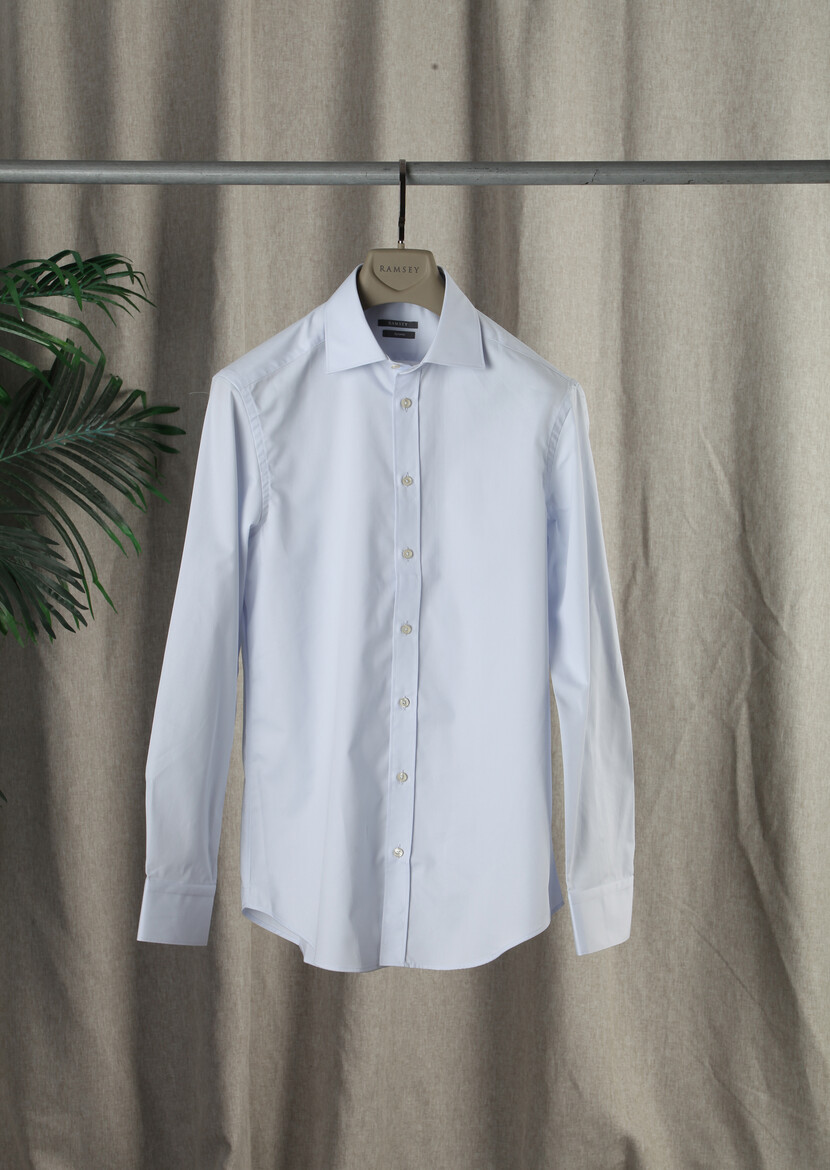 Light Blue Plain Regular Fit Weaving Classical Cotton Blended Shirt - 1