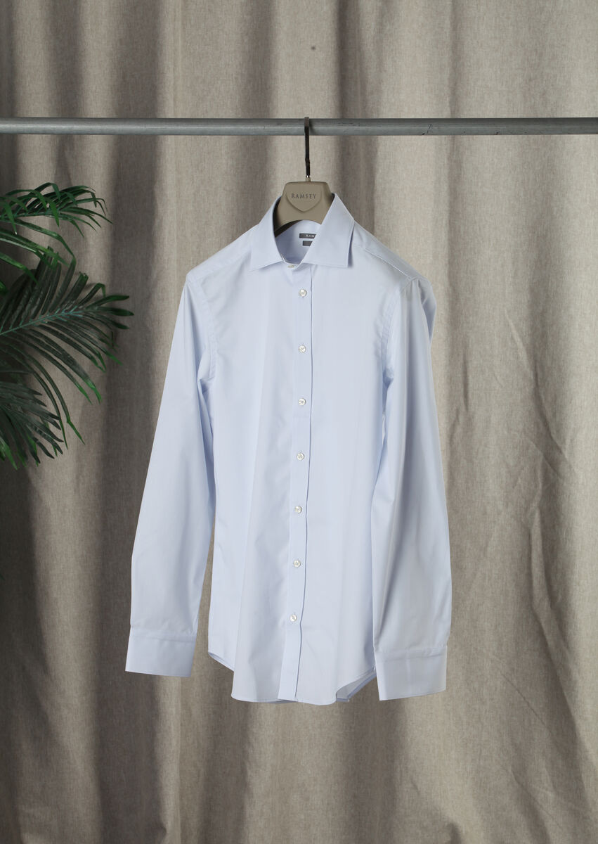 Light Blue Plain Regular Fit Weaving Classical Cotton Blended Shirt - 2