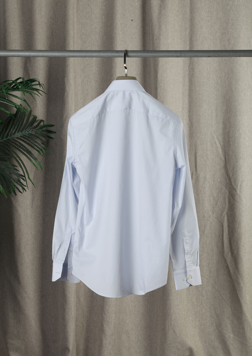 Light Blue Plain Regular Fit Weaving Classical Cotton Blended Shirt - 3