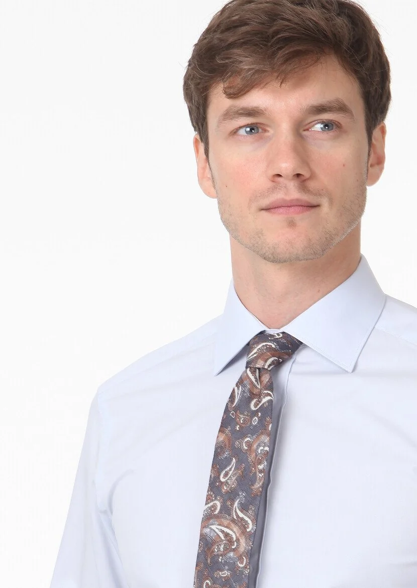Light Blue Plain Regular Fit Weaving Classical Cotton Blended Shirt 
