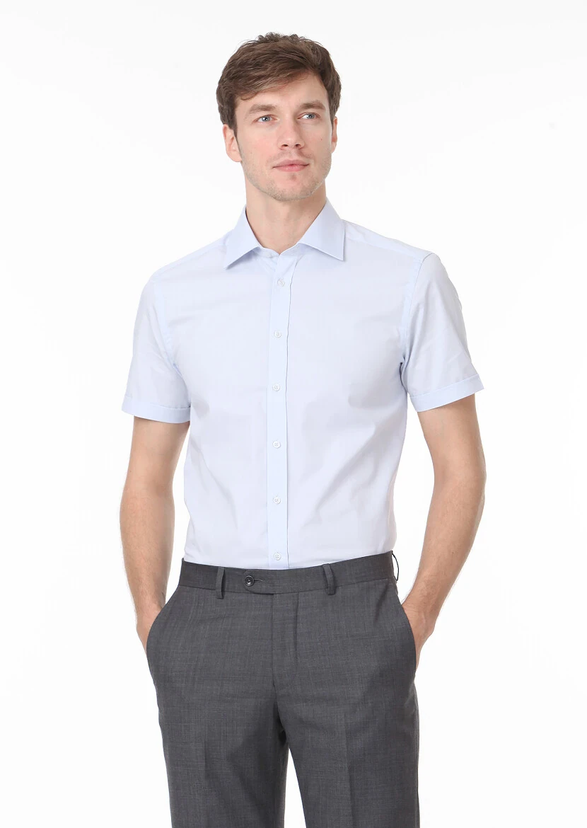 Light Blue Plain Regular Fit Weaving Classical Cotton Blended Shirt - RAMSEY