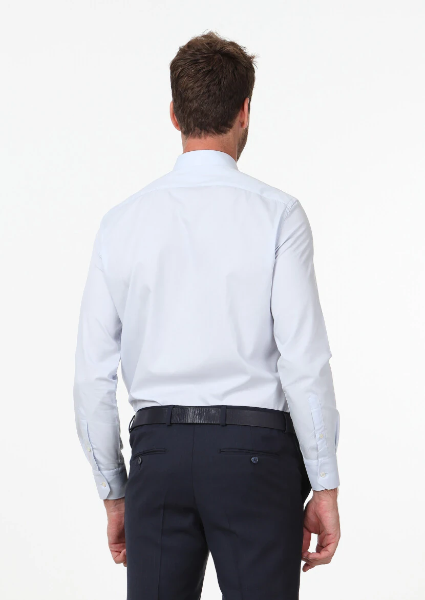 Light Blue Plain Regular Fit Weaving Classical Cotton Blended Shirt - 5