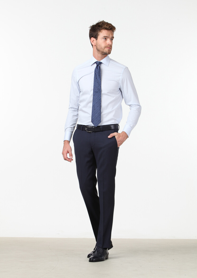 Light Blue Plain Regular Fit Weaving Classical Cotton Blended Shirt 