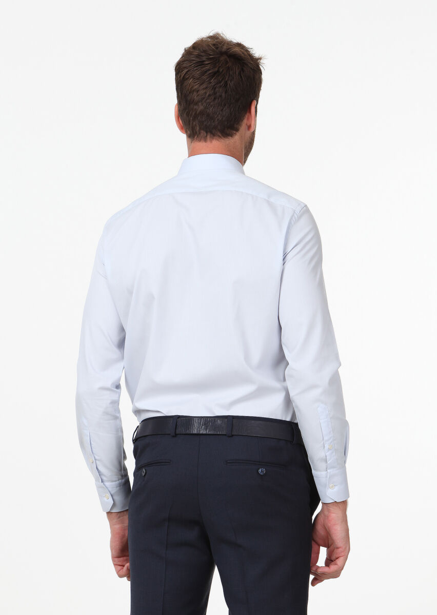 Light Blue Plain Regular Fit Weaving Classical Cotton Blended Shirt - 5