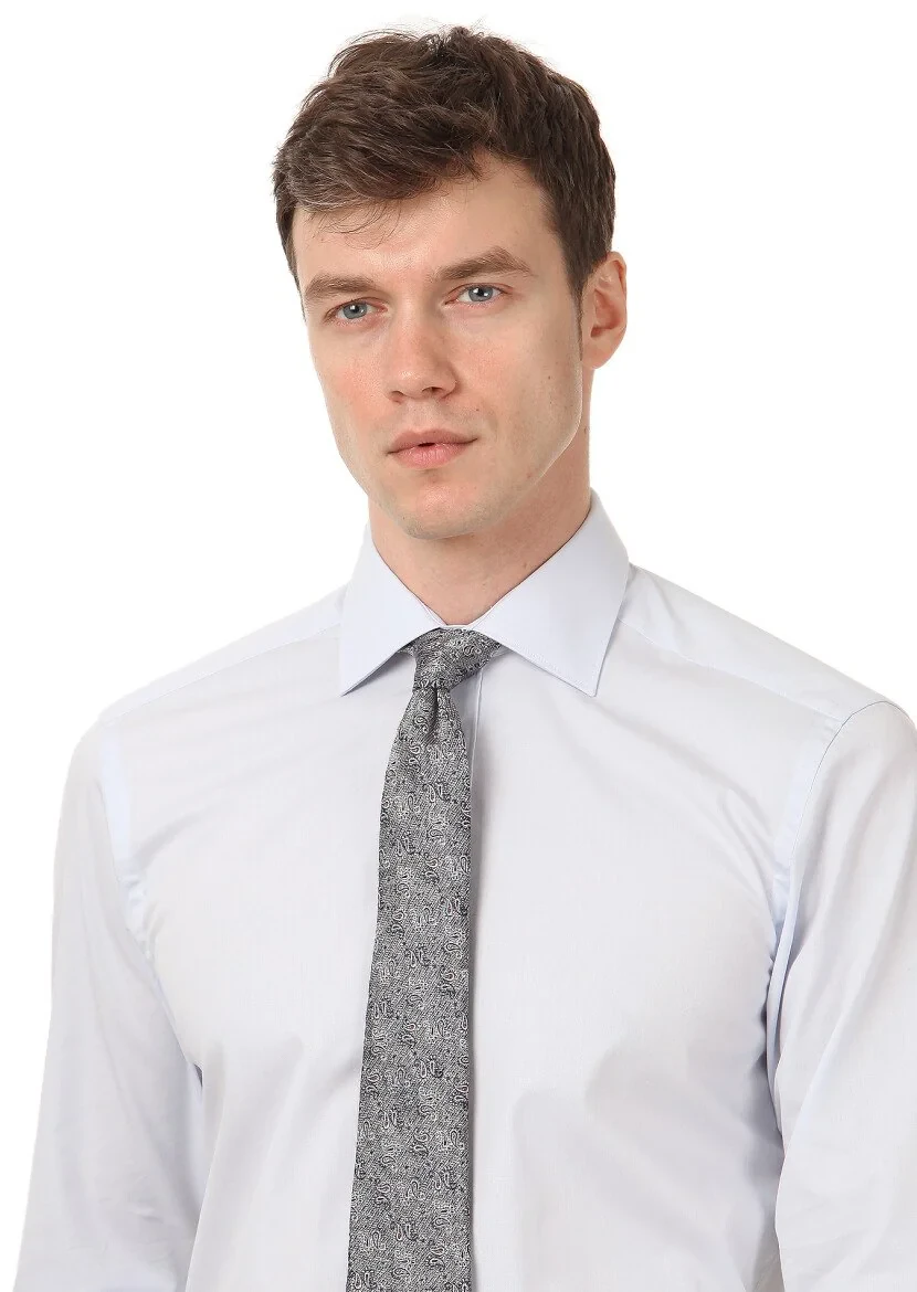 Light Blue Plain Regular Fit Weaving Classical Cotton Blended Shirt 