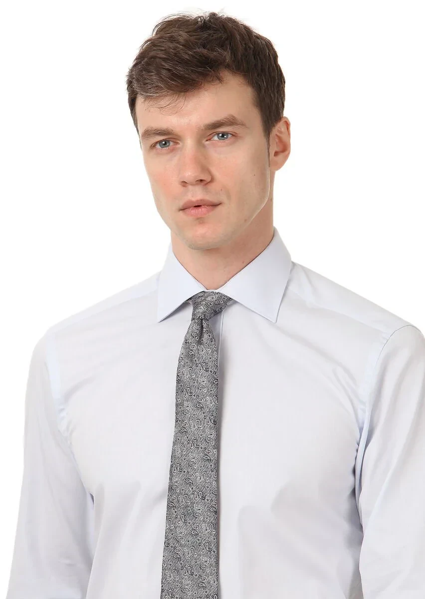 Light Blue Plain Regular Fit Weaving Classical Cotton Blended Shirt - 2