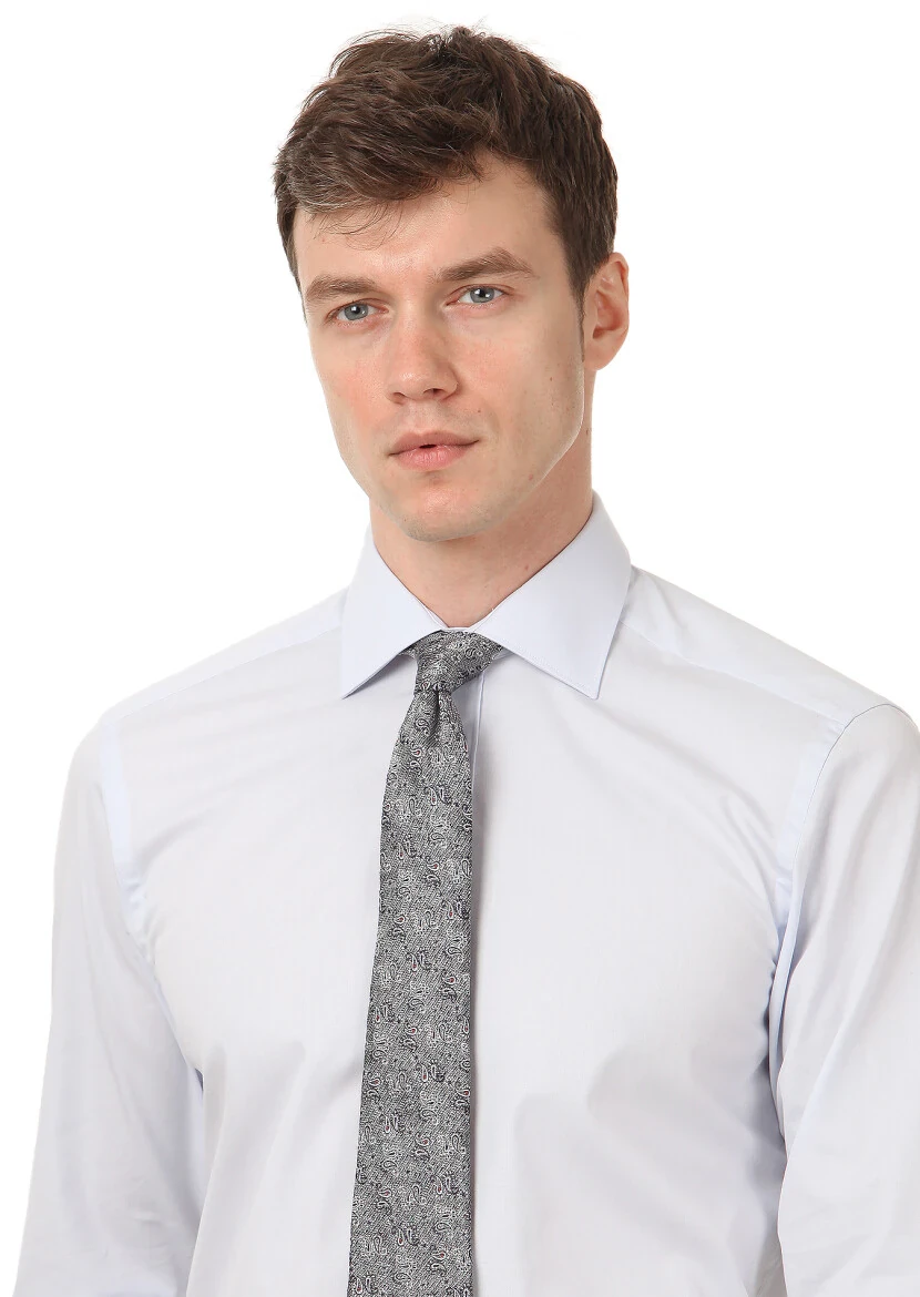 Light Blue Plain Regular Fit Weaving Classical Cotton Blended Shirt - RAMSEY