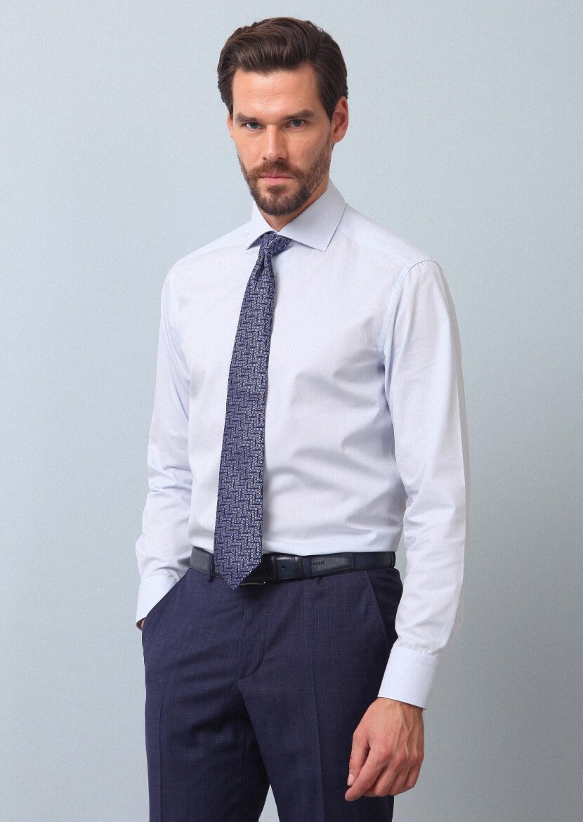 Light Blue Plain Regular Fit Weaving Classical Cotton Blended Shirt 