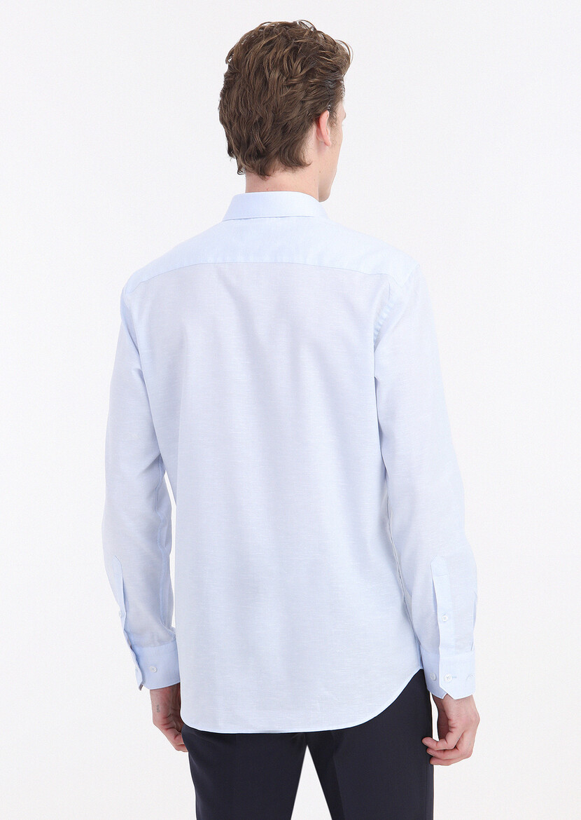 Light Blue Plain Regular Fit Weaving Classical Cotton Blended Shirt - 4