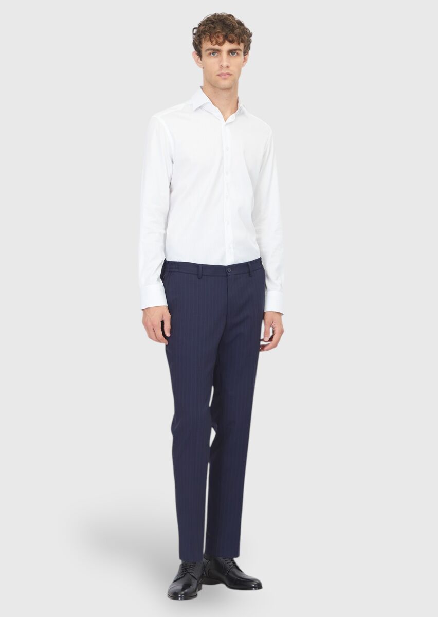 Light Blue Plain Regular Fit Weaving Classical Silk Blended Shirt - 2