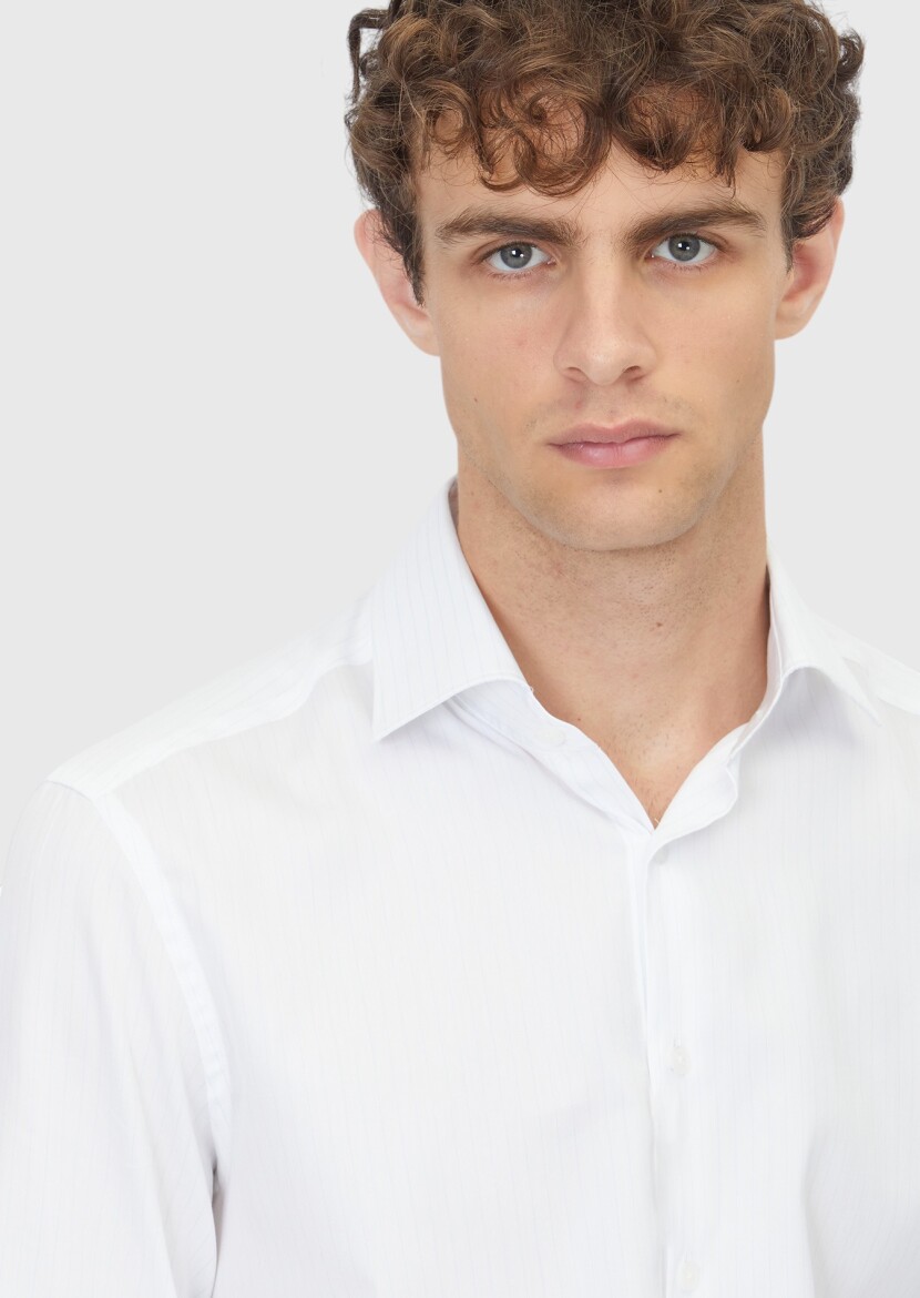 Light Blue Plain Regular Fit Weaving Classical Silk Blended Shirt - 3