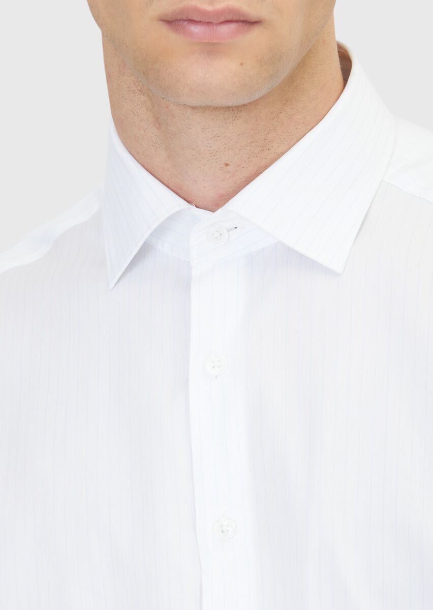 Light Blue Plain Regular Fit Weaving Classical Silk Blended Shirt - 4