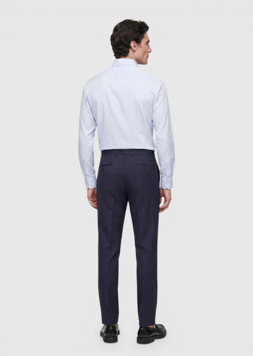 Light Blue Plain Slim Fit Long Weaving Classical Cotton Blended Shirt - 5