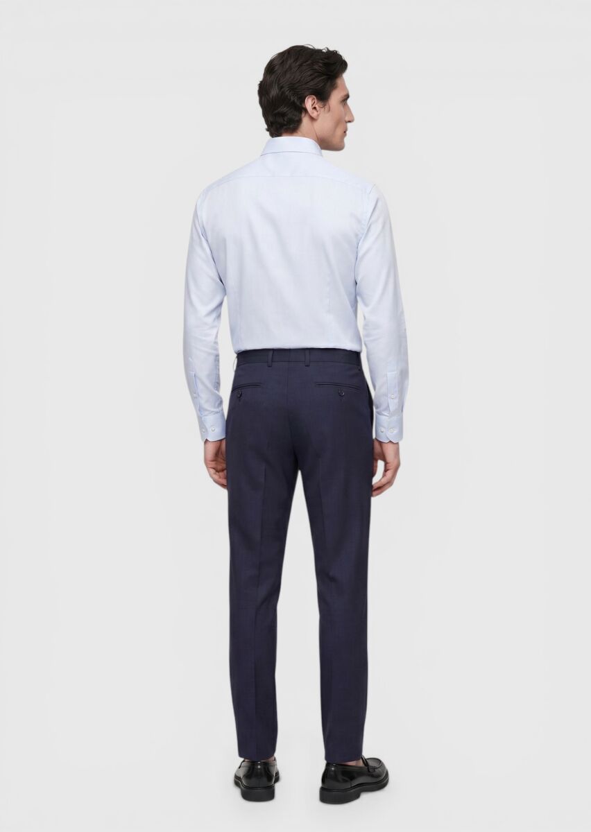 Light Blue Plain Slim Fit Long Weaving Classical Cotton Blended Shirt - 5