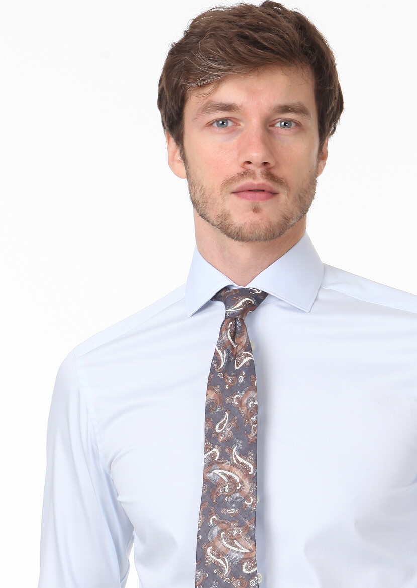 Light Blue Plain Slim Fit Weaving Classical 100% Cotton Shirt - RAMSEY