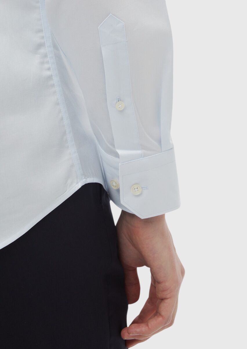 Light Blue Plain Slim Fit Weaving Classical 100% Cotton Shirt - 4